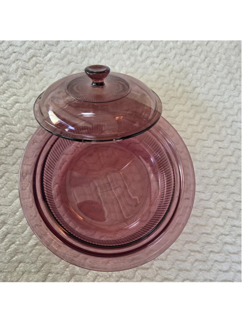 Vintage Visions Corningware Pyrex Cranberry Glass Lidded Cookware Set Of 2
